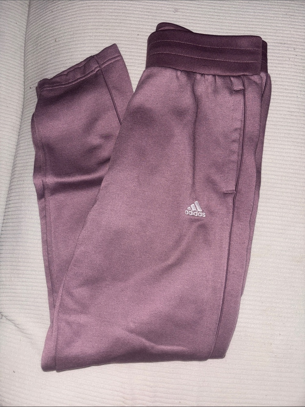 adidas mauve women's track pants with white logo